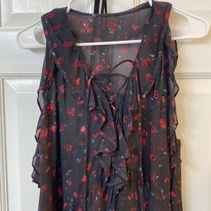 Beautiful dress with small red flowers and separate black slip